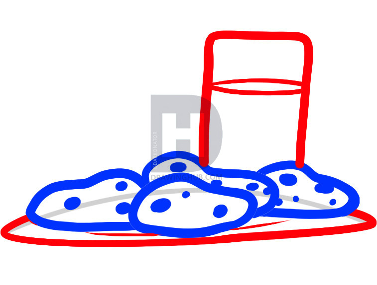 757x574 how to draw christmas cookies, milk and cookies, step