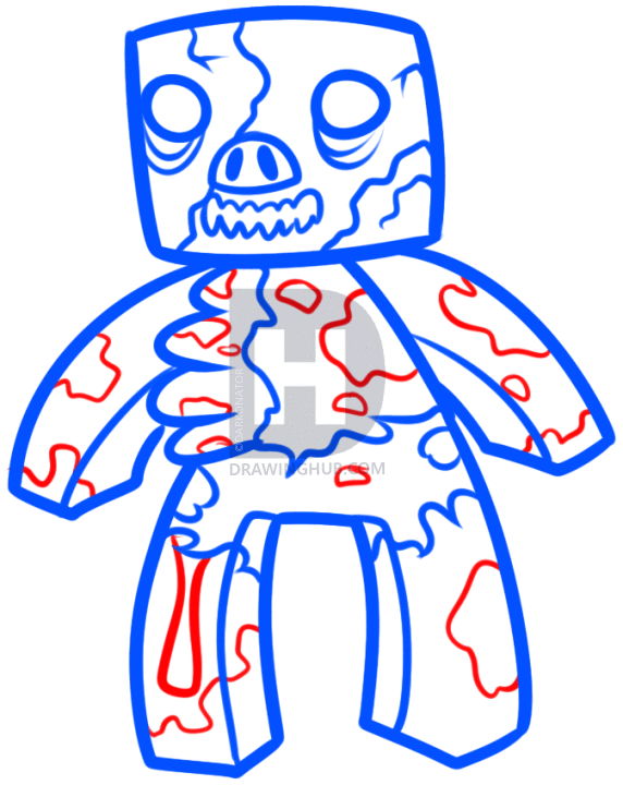 572x720 How To Draw Zombie Pigman, Minecraft, Step