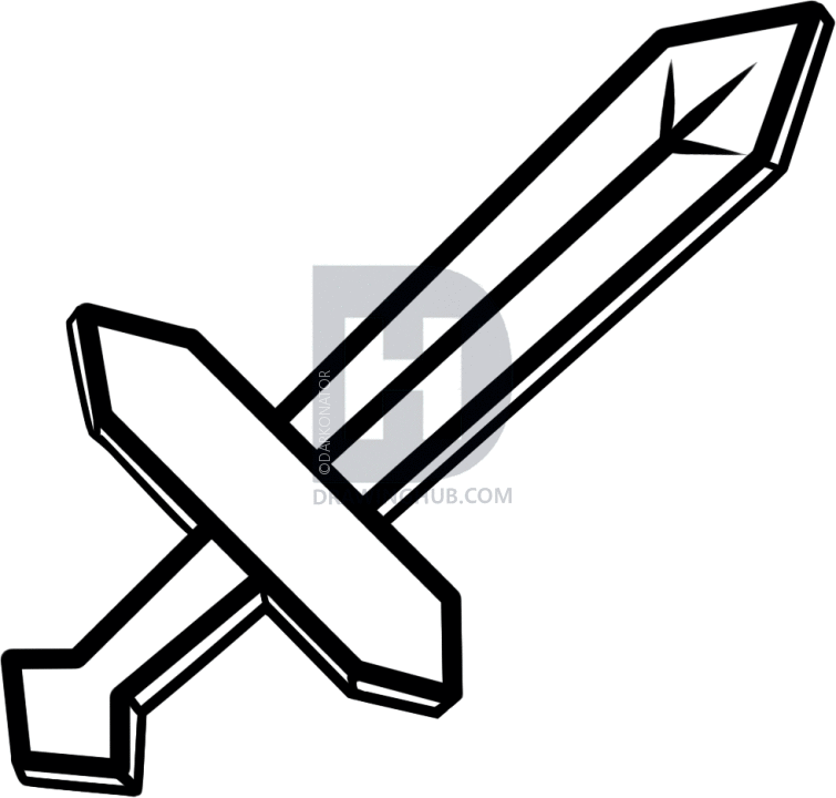 755x720 How To Draw The Minecraft Diamond Sword, Step