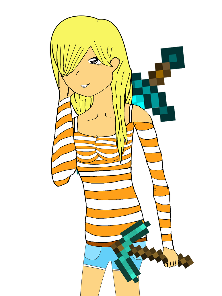 774x1032 girl with minecraft pickaxe and sword