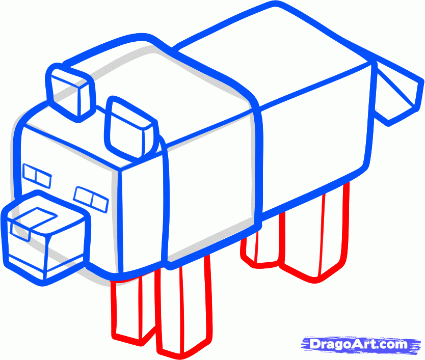 834x707 How To Draw A Minecraft Wolf, Step