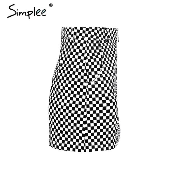 600x600 Simplee Checker Board Classic Plaid Mini Skirt Women Metal Circle