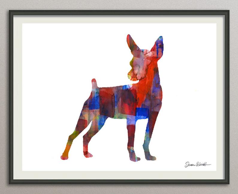 794x645 Miniature Pinscher Art Print Watercolor Print Silhouette Etsy