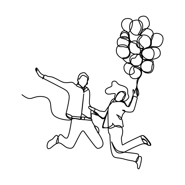 640x640 Continuous Line Drawing Of Romantic Couple With Balloon Running
