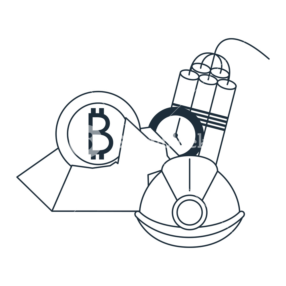 1000x1000 bitcoin mining with helmet and tnt in black and white vector