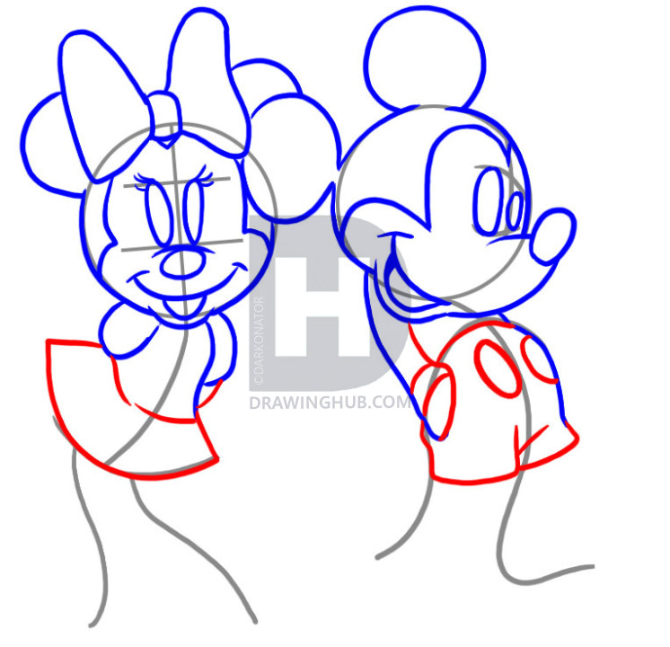 746x720 How To Draw Mickey And Minnie, Step