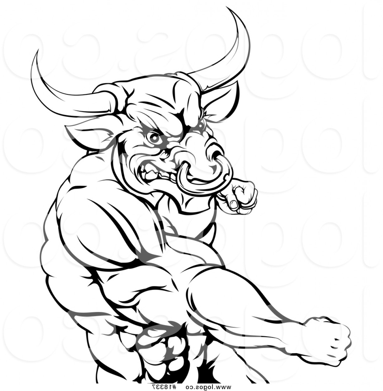 1228x1252 Vector Logo Of A Black And White Muscular Bull Or Minotaur Man