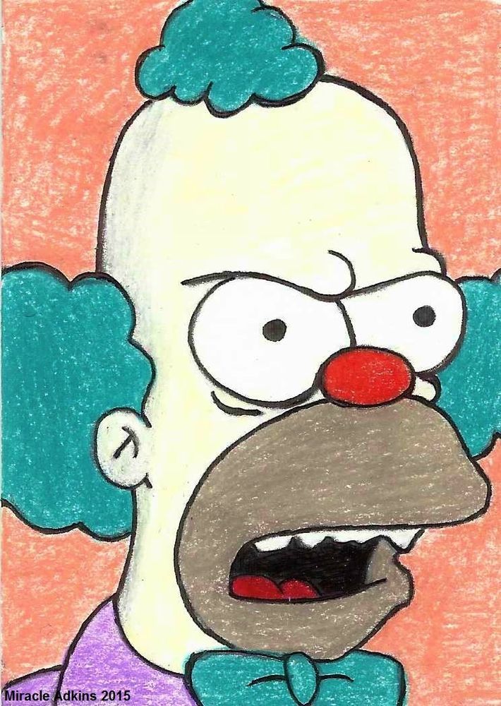 710x1000 Original Aceo The Simpsons Krusty The Clown Fan Art Portrait