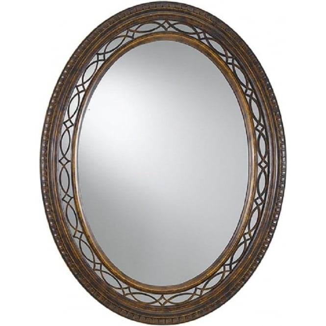 665x665 Large Oval Glass Mirror, Edwardian Style Rich Bronze Fretwork Frame