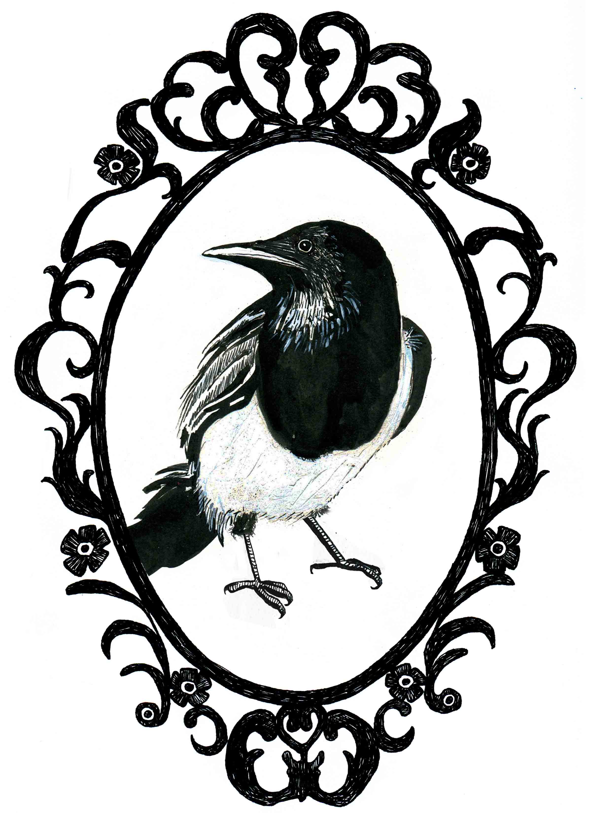 2390x3296 Magpie Drawing Gothic Frame For Free Download