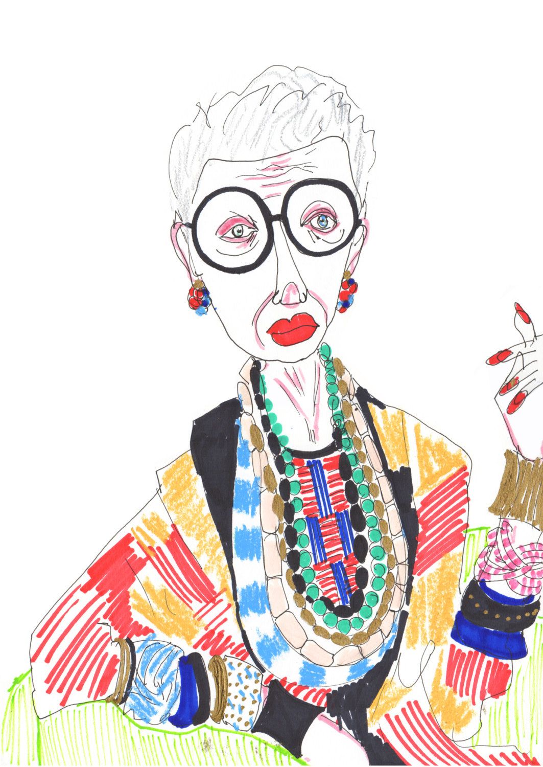 1063x1500 Iris Apfel Drawing Print Portrait Mixed Media Advanced Style