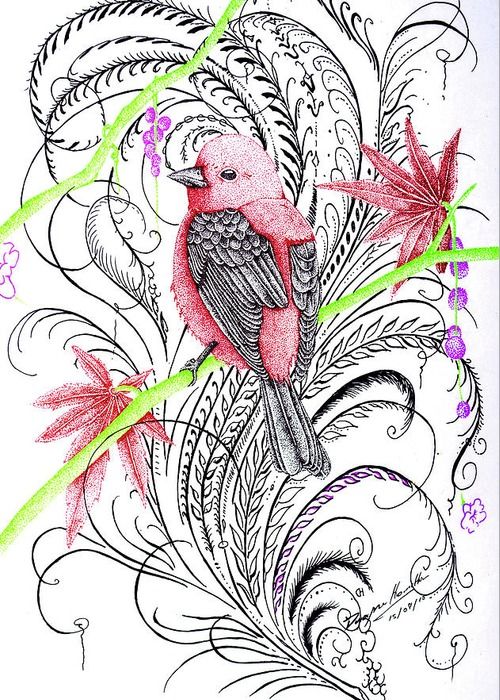 500x700 Red Greeting Card Featuring The Mixed Media Red Robin