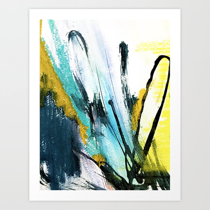 700x700 Splash A Vibrant Mixed Media Piece In Blues And Yellows Art Print