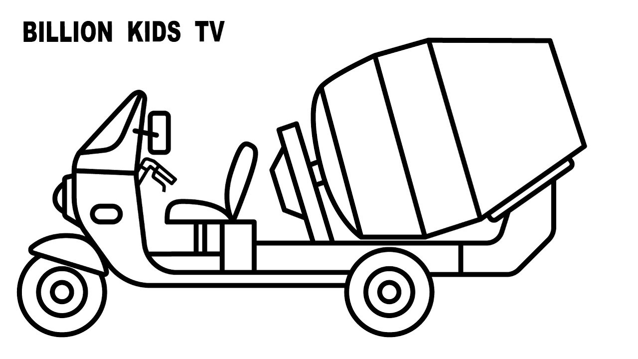 1280x720 Drawing Tuk Tuk Mixer Truck Coloring For Kids