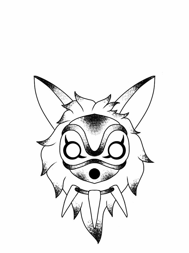 768x1024 princess mononoke mask tattoo flash design