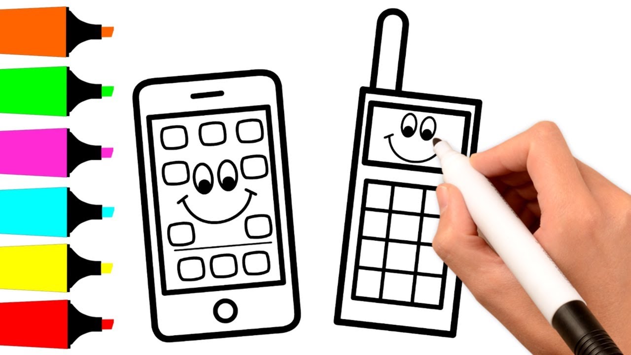 1280x720 Coloring Mobile Phones For Kids How To Draw Smartphone