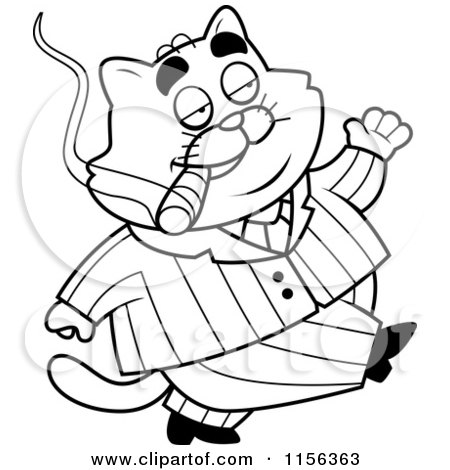 450x470 Cartoon Clipart Of A Black And White Fat Mobster Cat Walking