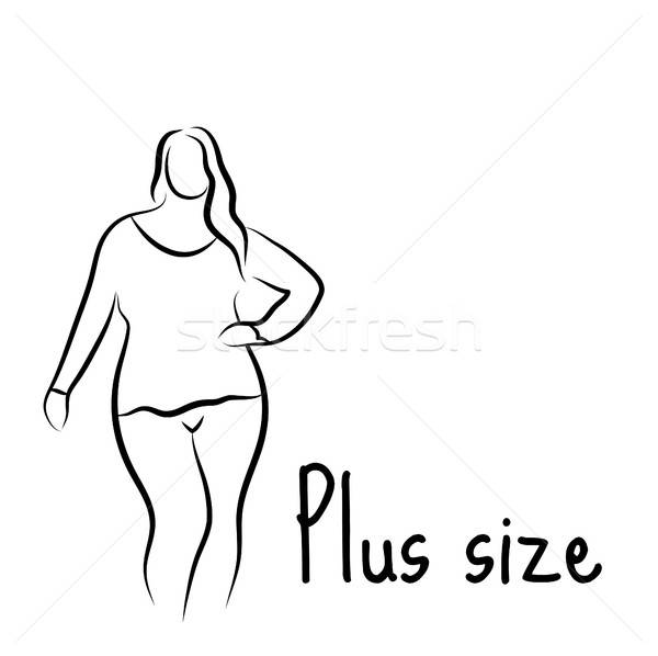 600x598 Plus Size Model Woman Sketch Hand Drawing Style Fashion Logo