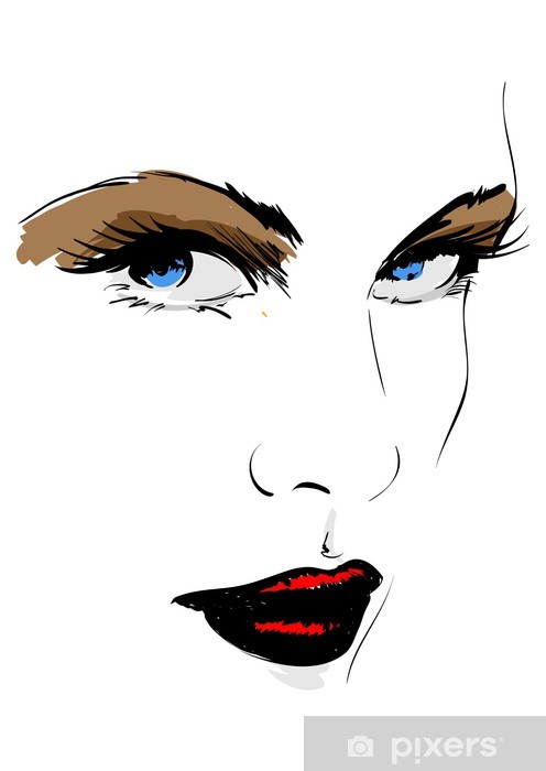 496x700 Hand Drawn Fashion Model Vector Illustration Woman's Face Wall