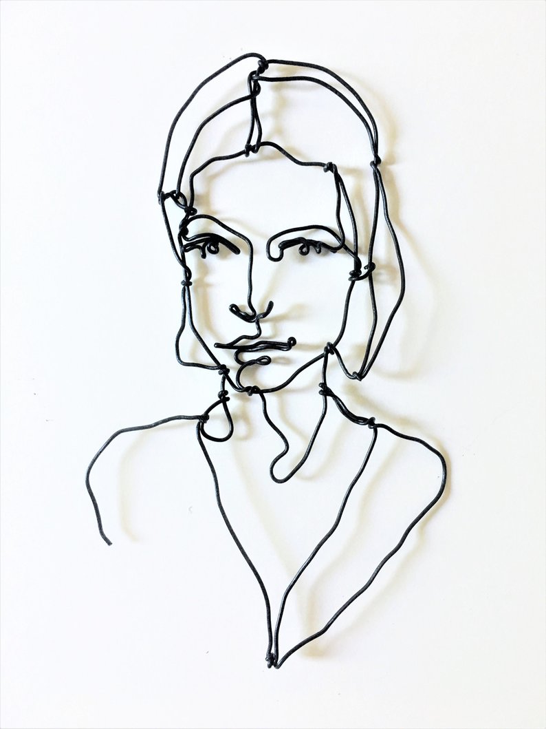 794x1059 Wire Wall Art Girl Profile Small Bust Portrait Big Eyes Etsy