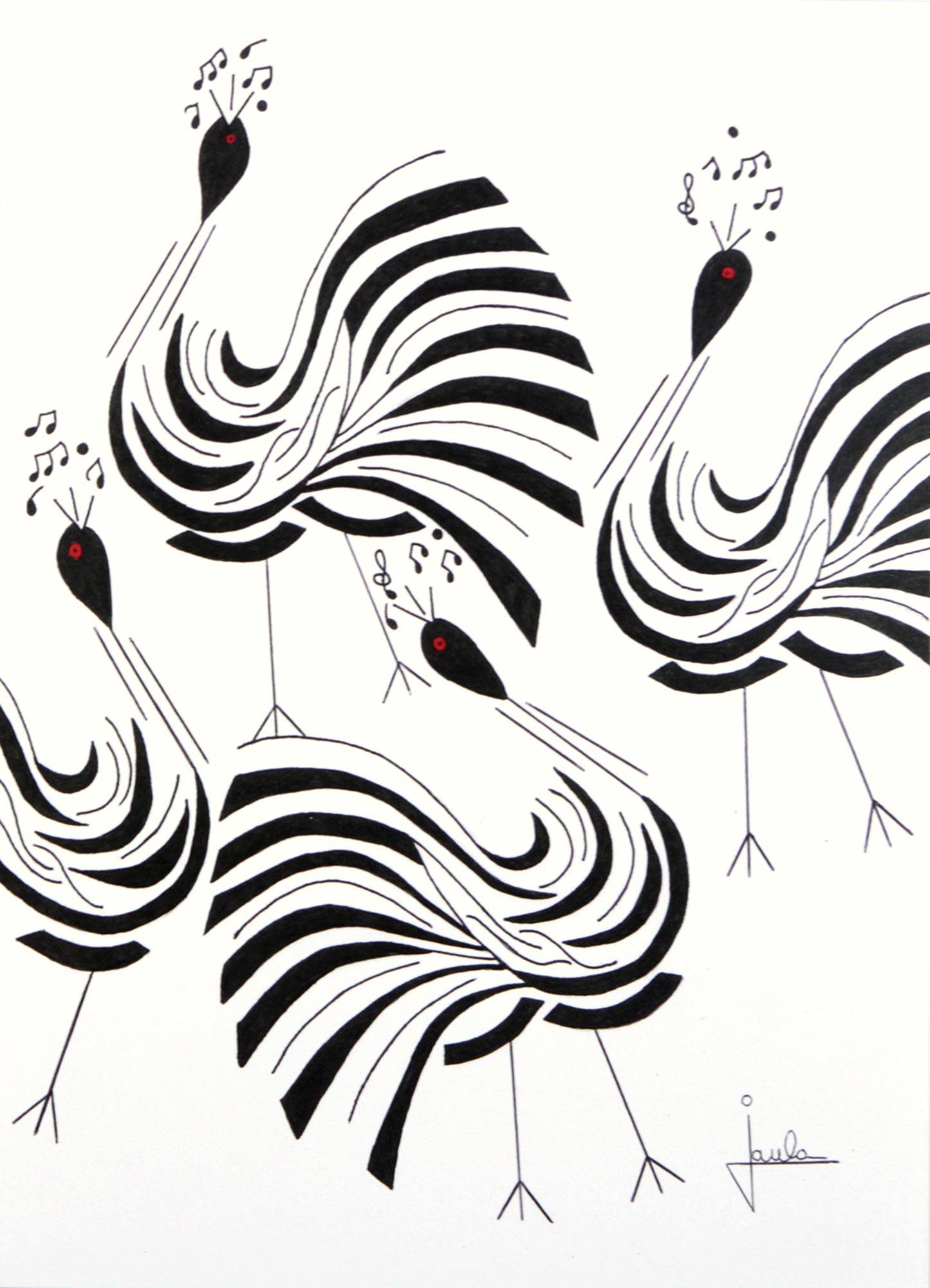 1445x2000 Signed Modern Painting Of Peacocks From Brazil