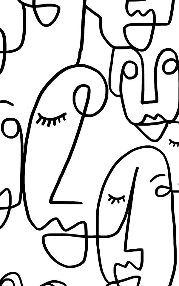 600x960 Large Face Line Drawing Wallpaper Mural