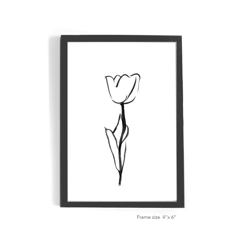794x794 Black White Modern Flower Print Floral Art Sketch Digital Etsy
