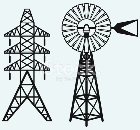473x439 Old Windmill And Electric Pole Stock Vector
