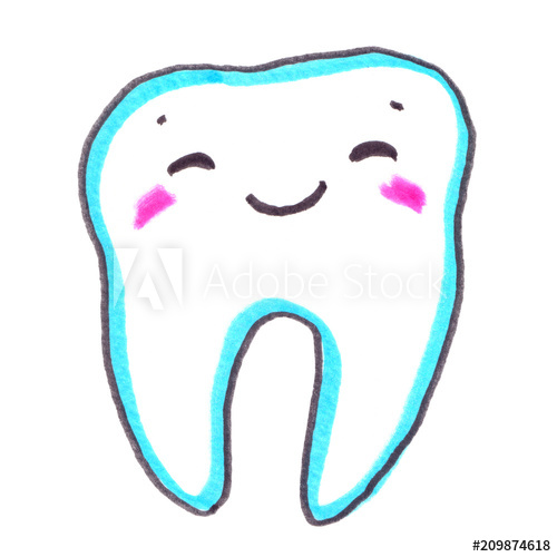 500x500 Cute Cartoon Character Happy Clean Smiling Molar Tooth Painted