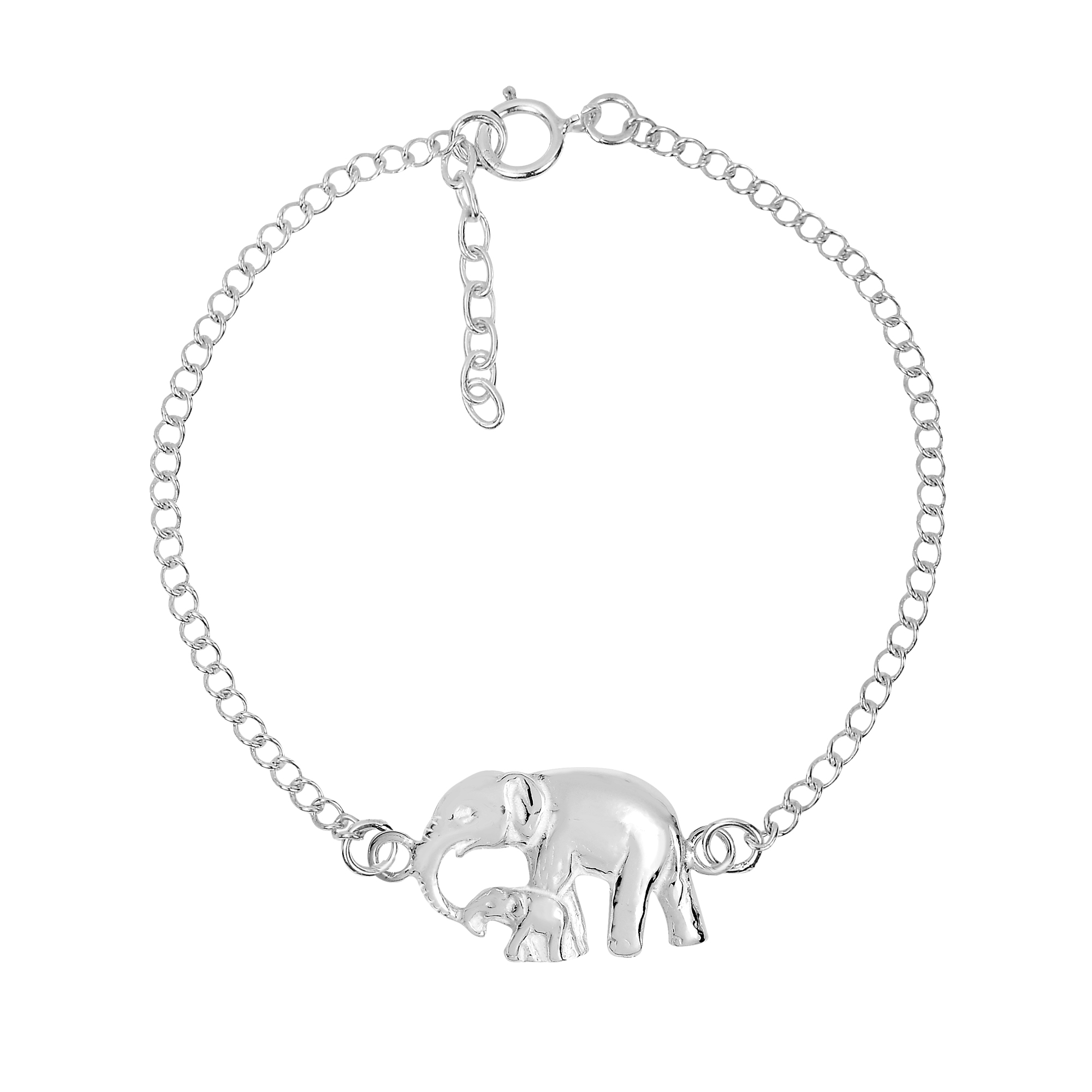 2000x2000 Loving Mom With Baby Elephant Sterling Silver Chain Link Bracelet