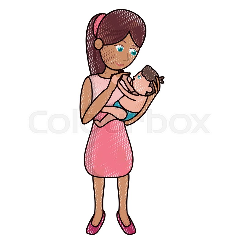 800x800 Drawing Mom Holding Baby Loving Vector Stock Vector Colourbox