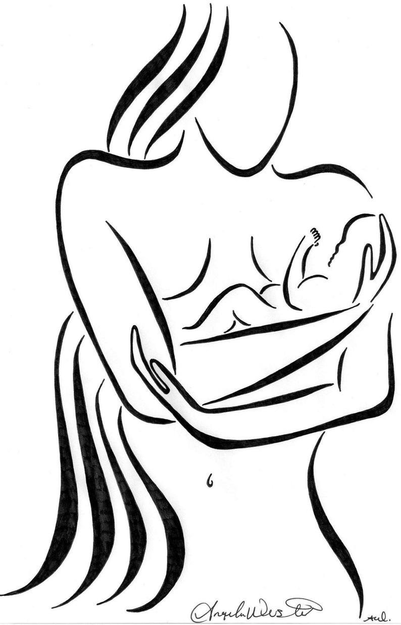 794x1238 In Her Arms Mom And Baby Drawing New Mom Art Skin To Etsy
