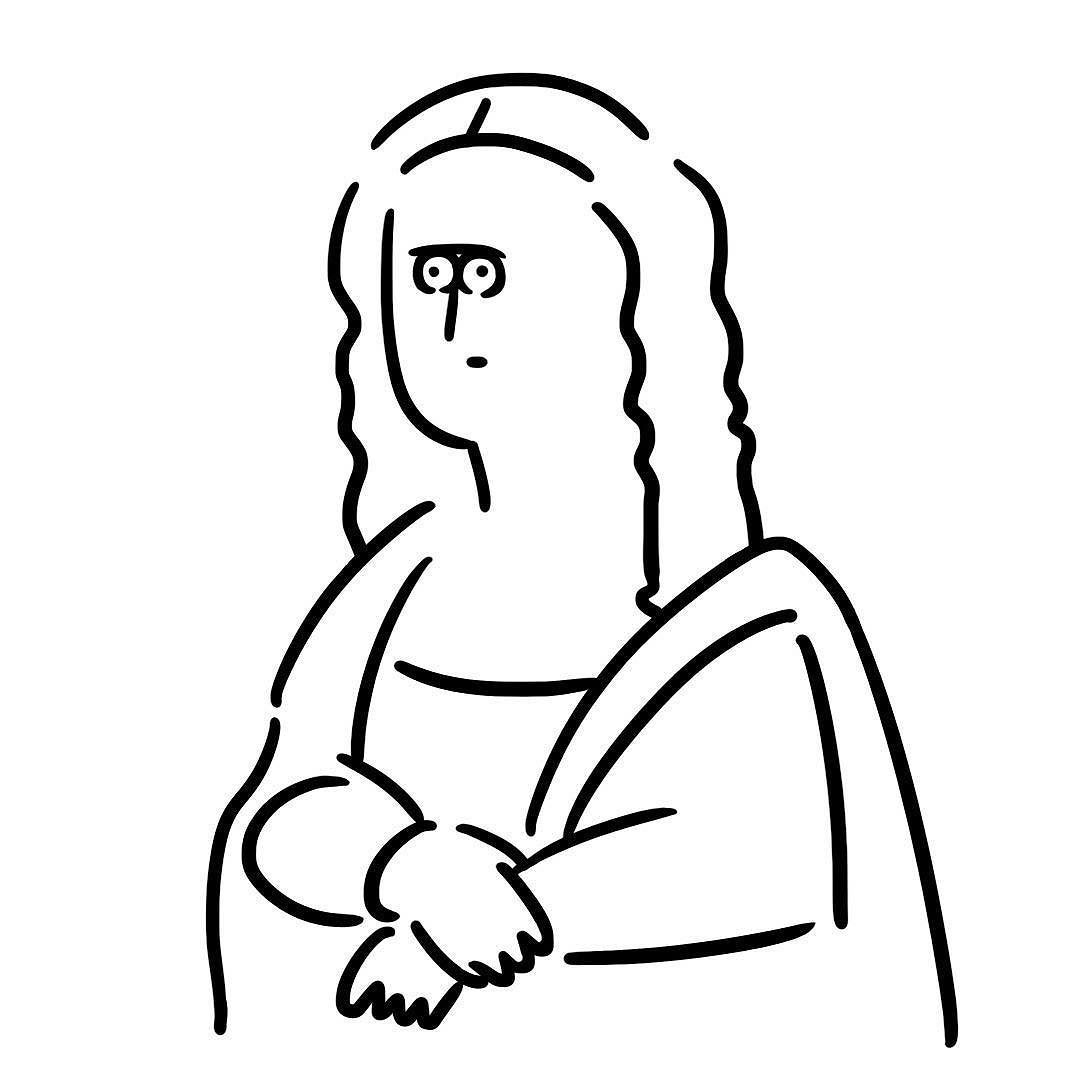1080x1080 mona lisa simple line illustration, paris drawing, line