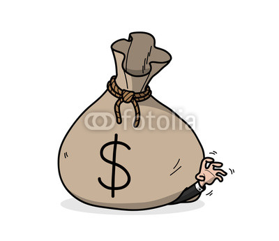 400x345 Man Under A Huge Money Bag With Dollar Symbol, A Hand Drawn Vector