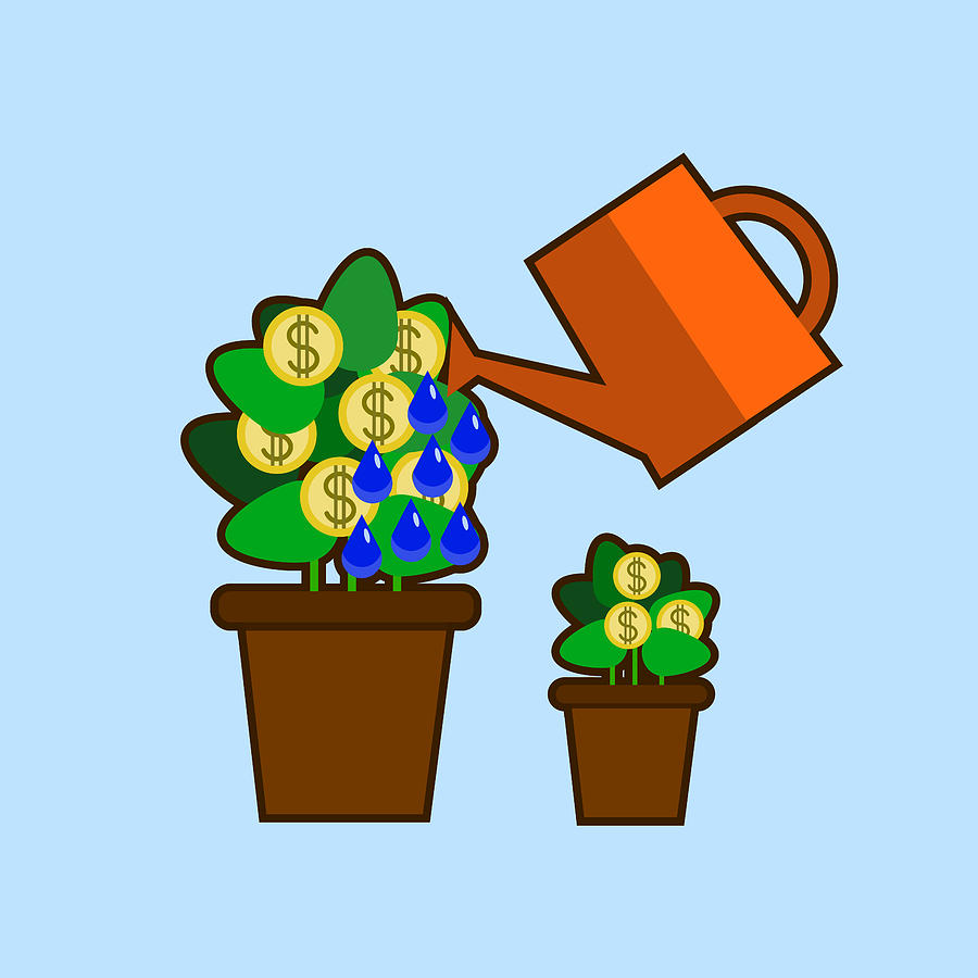 900x900 Money Tree Watering Care Vector Isolated Illustration Flat Design