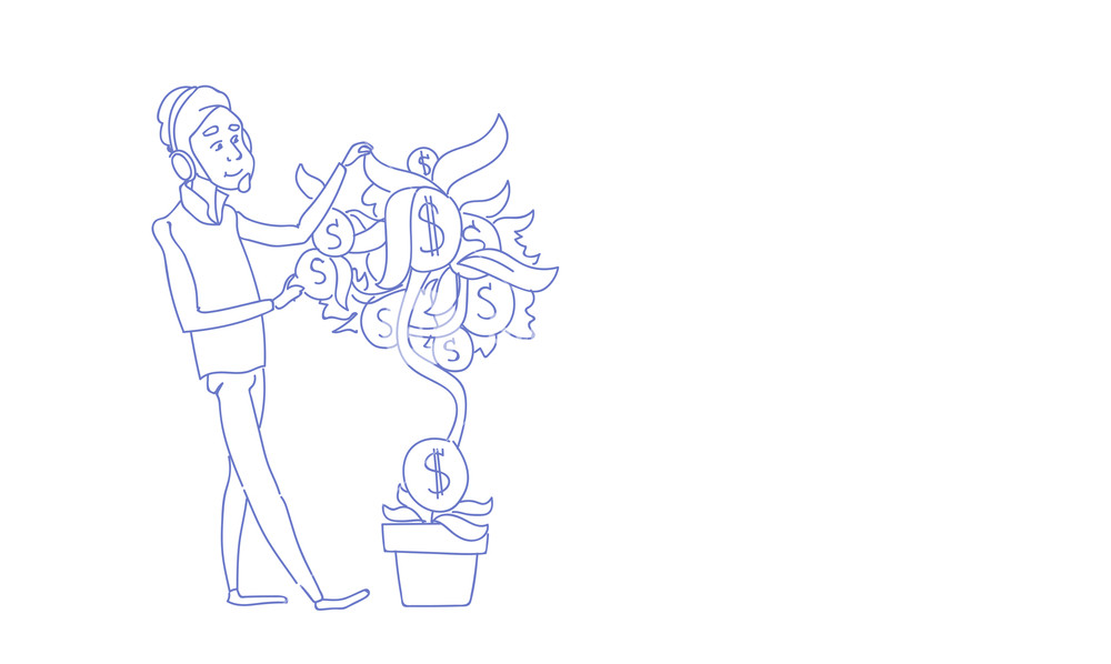 1000x598 Businessman Watering Money Tree Finance Success Concept Sketch