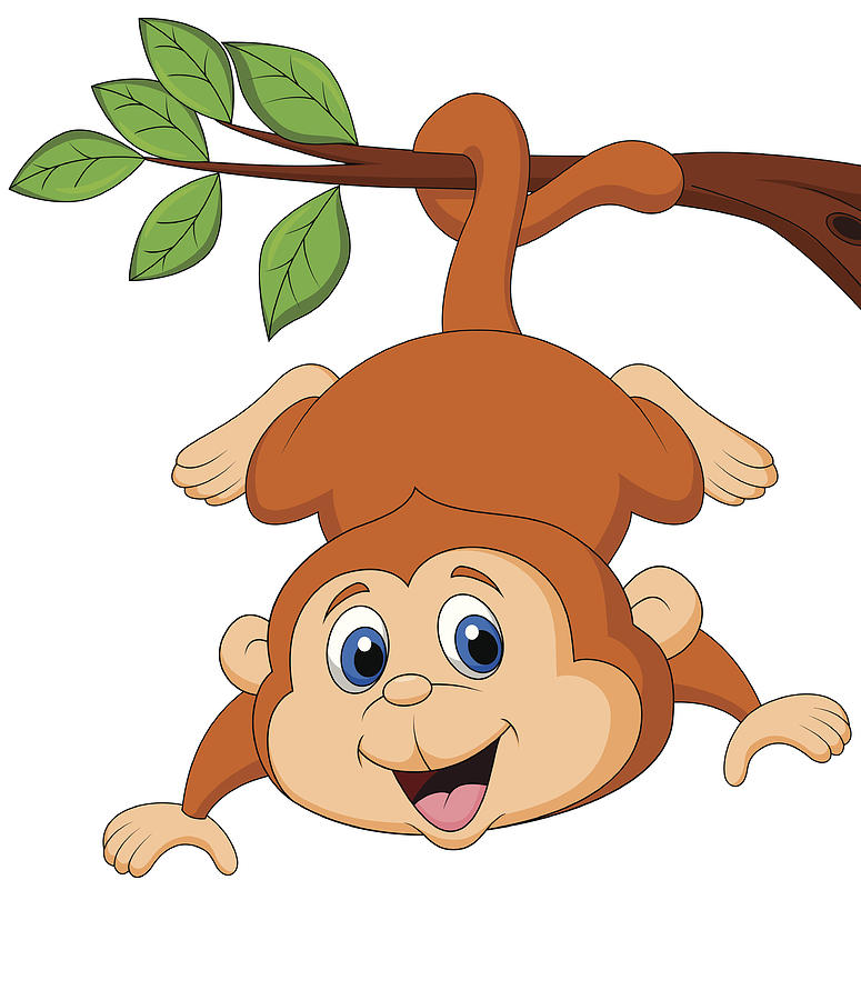 775x900 Cute Monkey Cartoon Hanging On A Tree Branch
