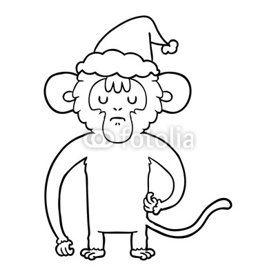 400x400 line drawing of a monkey scratching wearing santa hat buy photos