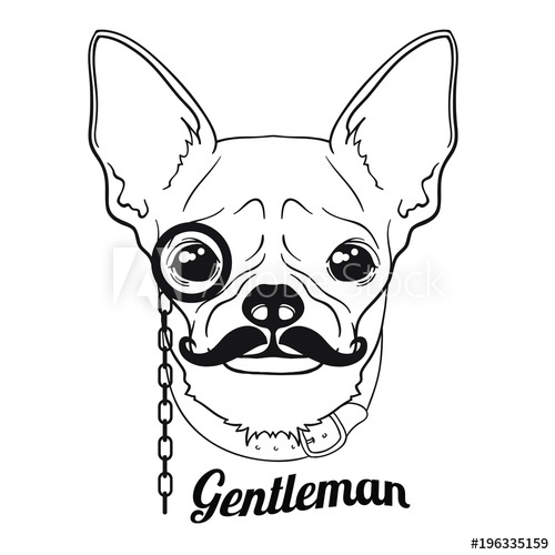 500x500 Vector Face Of Little Dog In Black And White Color With Monocle