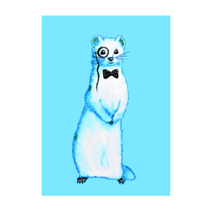 300x300 White Ferret Hipster With Monocle And Bow Tie Watercolor Drawing