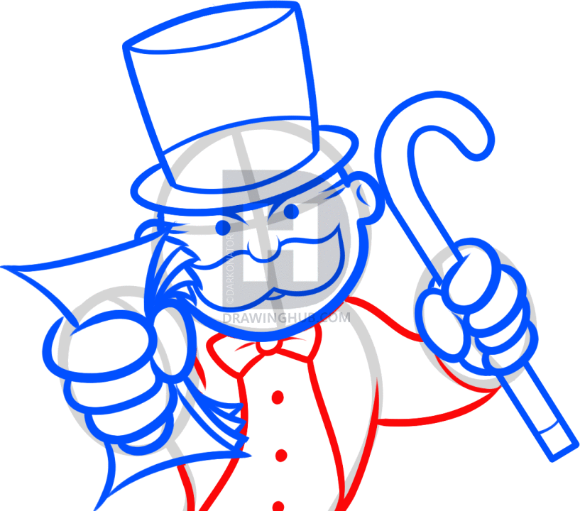 817x720 how to draw monopoly, the monopoly guy, step