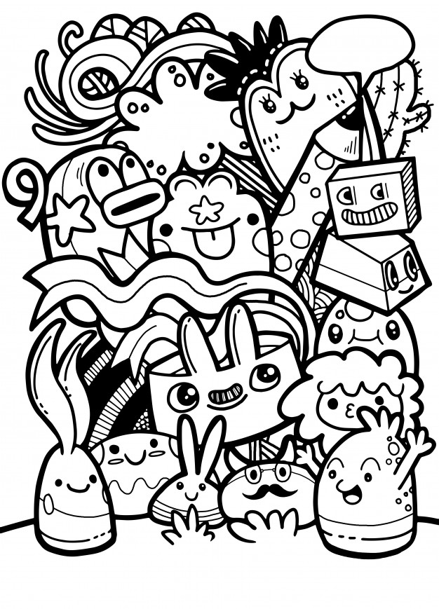 626x869 Hand Drawn Crazy Doodle Monster Group Vector Premium Download