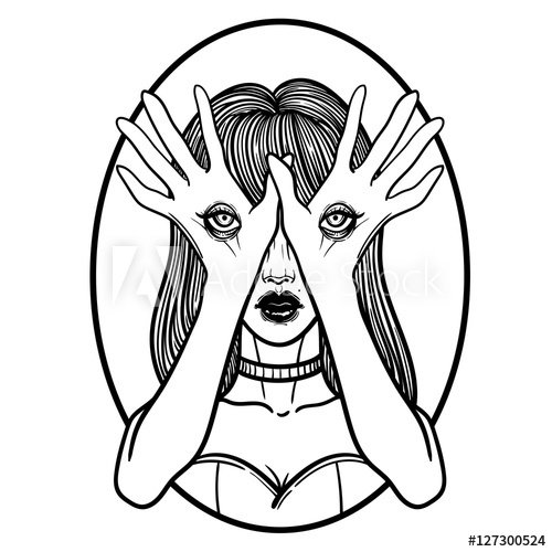 500x500 mysterious monster girl with eyes on the hands hand drawn vector