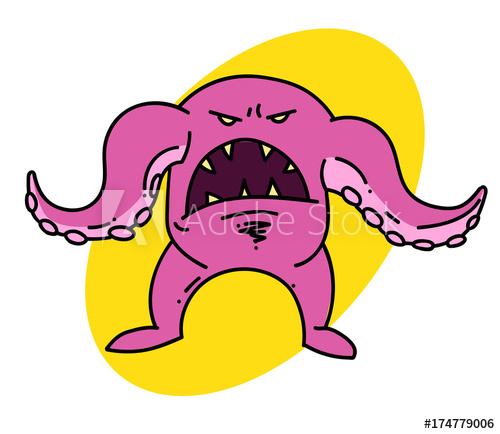 500x434 tentacle monster cartoon hand drawn image original colorful