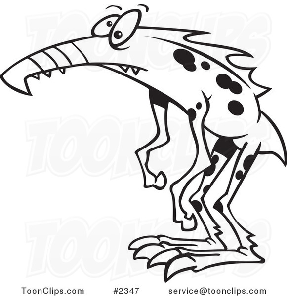 581x600 Cartoon Black And White Line Drawing Of A Weird Monster