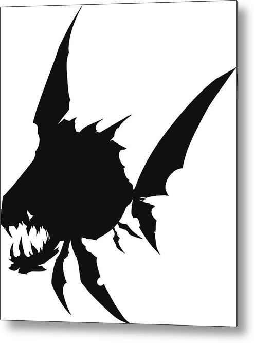 494x667 Black Graphic Silhouette Thin Monster Fish With Big Teeth Metal