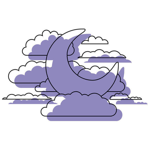 600x600 Moon And Clouds In Night Landscape Purple Watercolor Silhouette