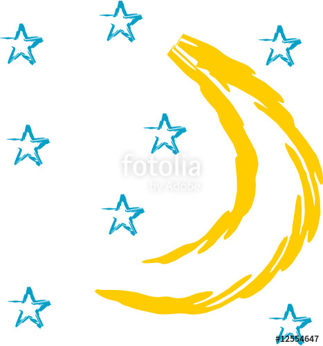 467x500 Hand Drawing Vector Moon With Stars Stock Image And Royalty Free