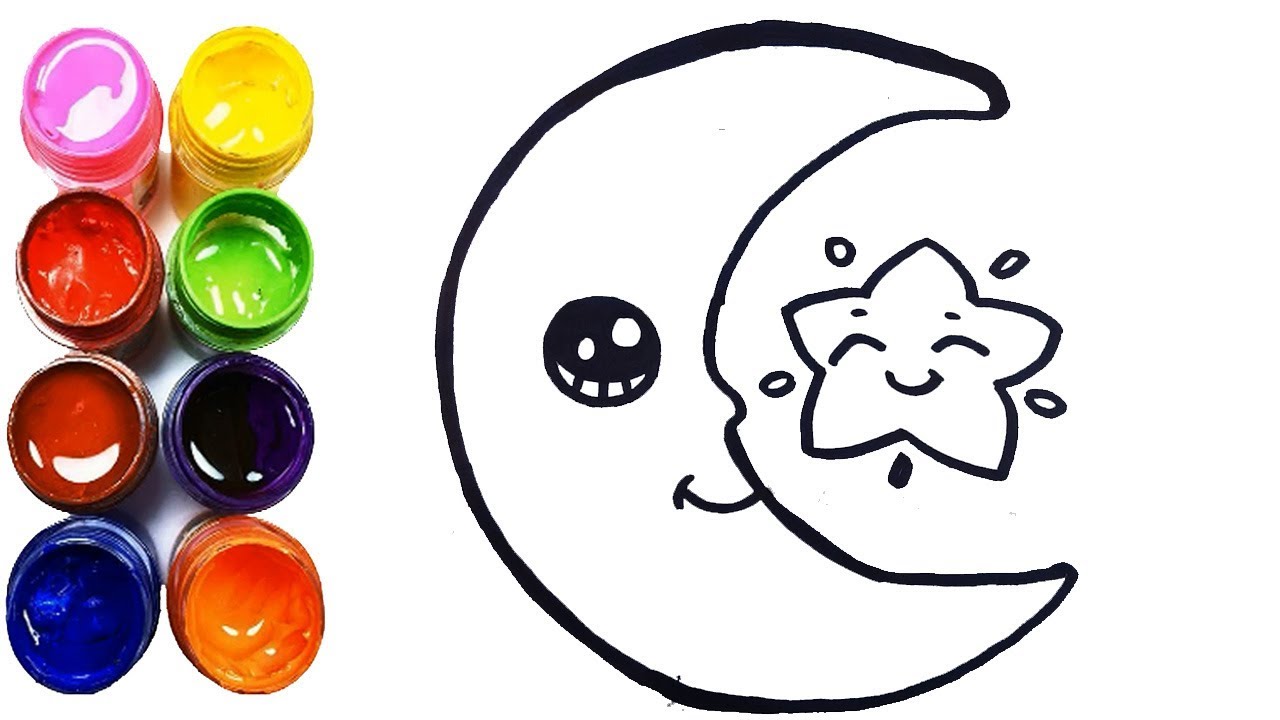 1280x720 Glitter A Moon Coloring And Drawing How To Draw A Moon Step