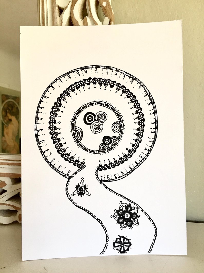 794x1059 Black And White Moon River Ink Drawing Color Your Own Work Etsy